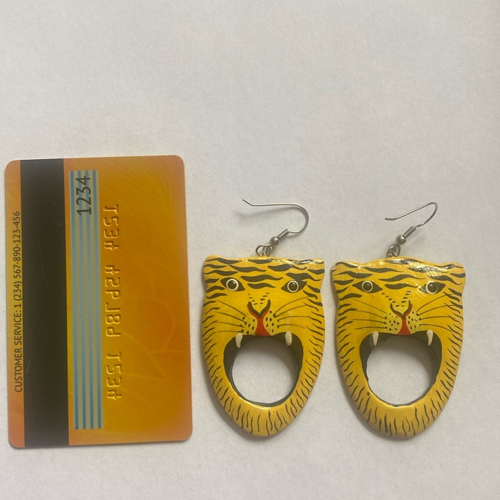 Wooden tiger earrings